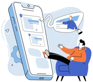 drawing of man in couch looking at a phone that shows app user acquisition