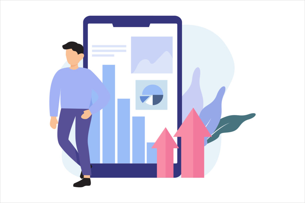 drawing of man next to a phone analyzing app user acquisition