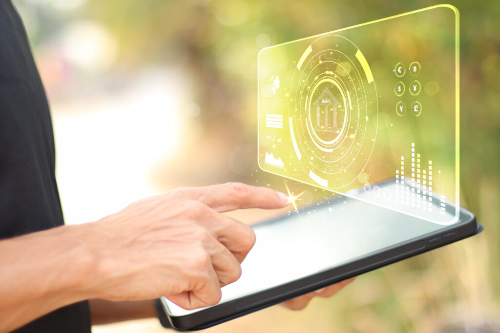 person using tablet with graphic of AI programmatic advertising