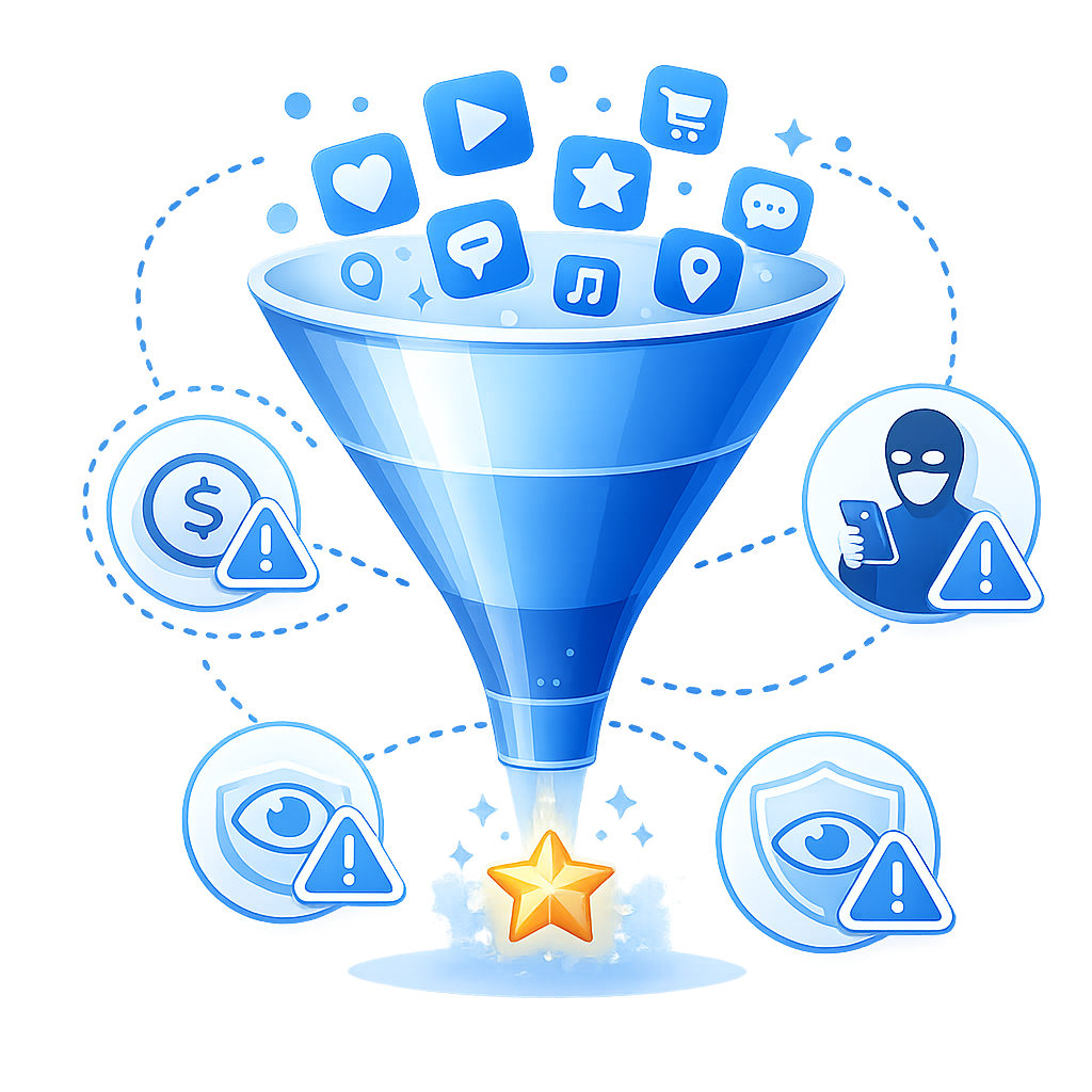 App user acquisition funnel showing common challenges including fraud, high cost, and limited transparency