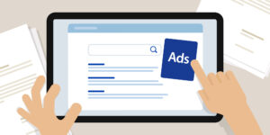 drawing of computer with ads for mobile app advertising